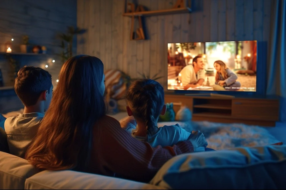 Family enjoying IPTV Ireland streaming on Smart TV in 4K quality