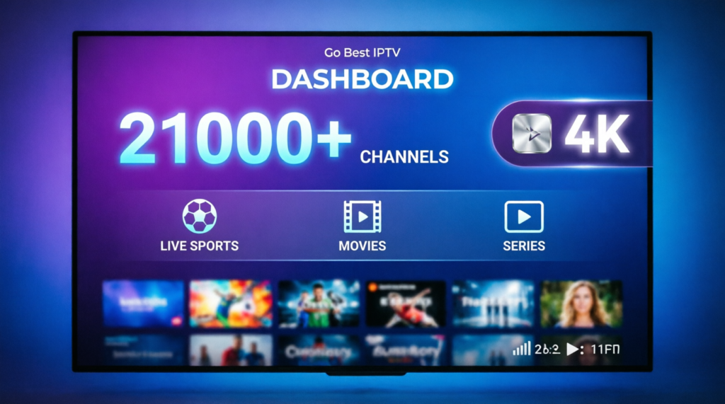 IPTV free trial - 21000+ channels, 4K quality dashboard
